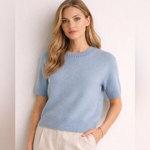 Theory Cashmere Short Sleeve Sweater – Light Blue – Size S